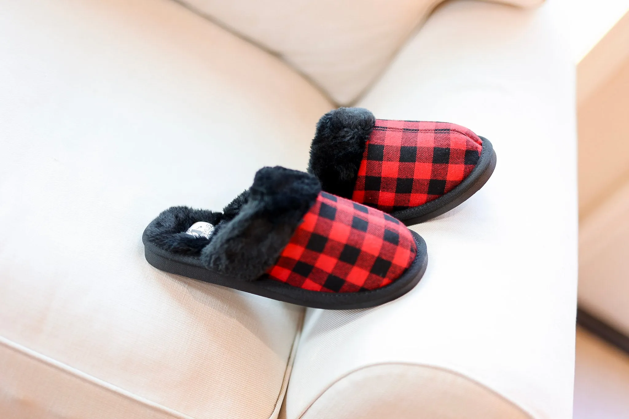 Corky's | Snooze Slide On Slippers with Furry Lining in Red Buffalo Plaid