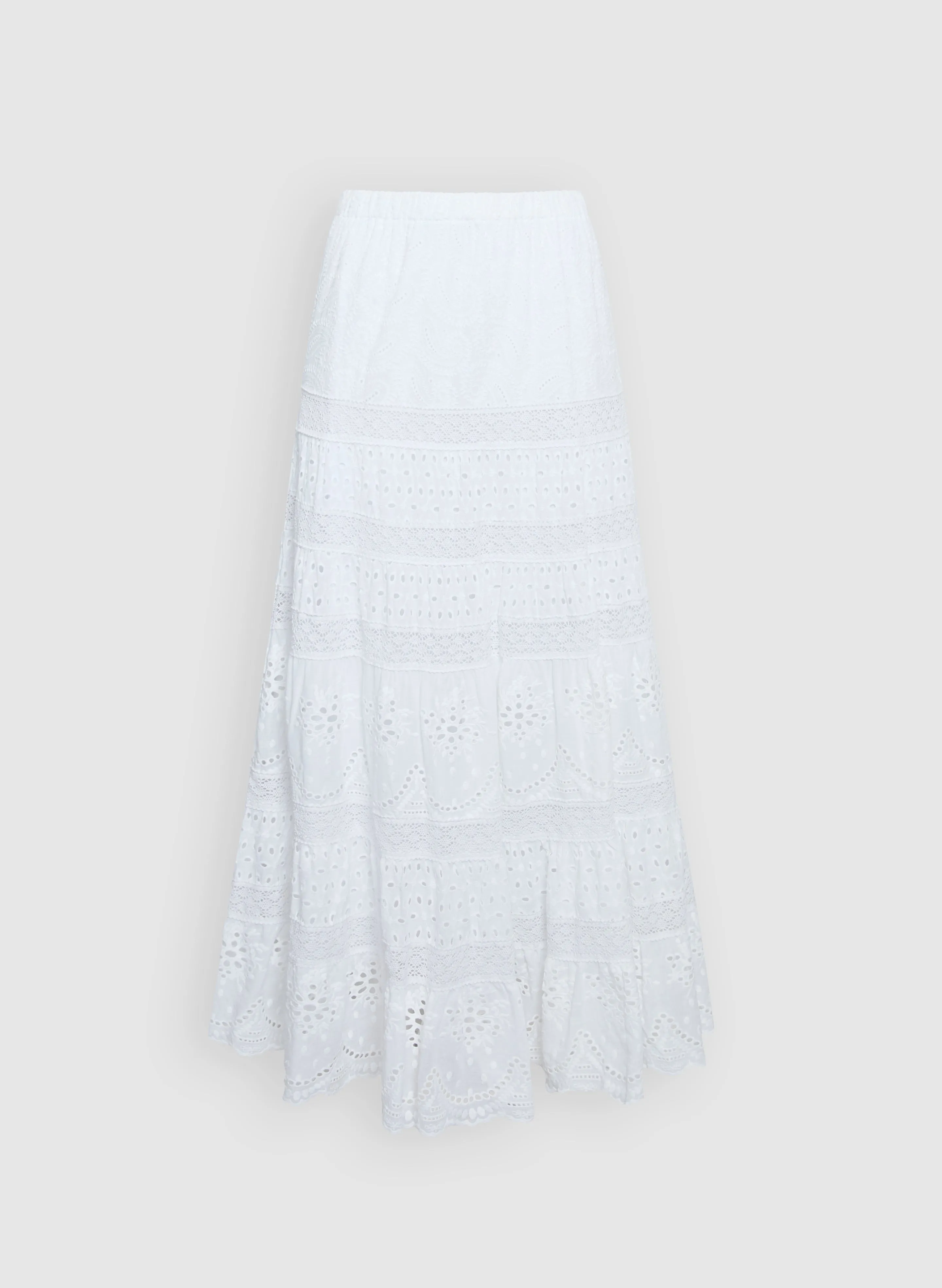 Cotton Eyelet Tiered Maxi Skirt