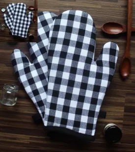 Cotton Gingham Check Black Oven Gloves Pack Of 2