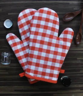 Cotton Gingham Check Orange Oven Gloves Pack Of 2