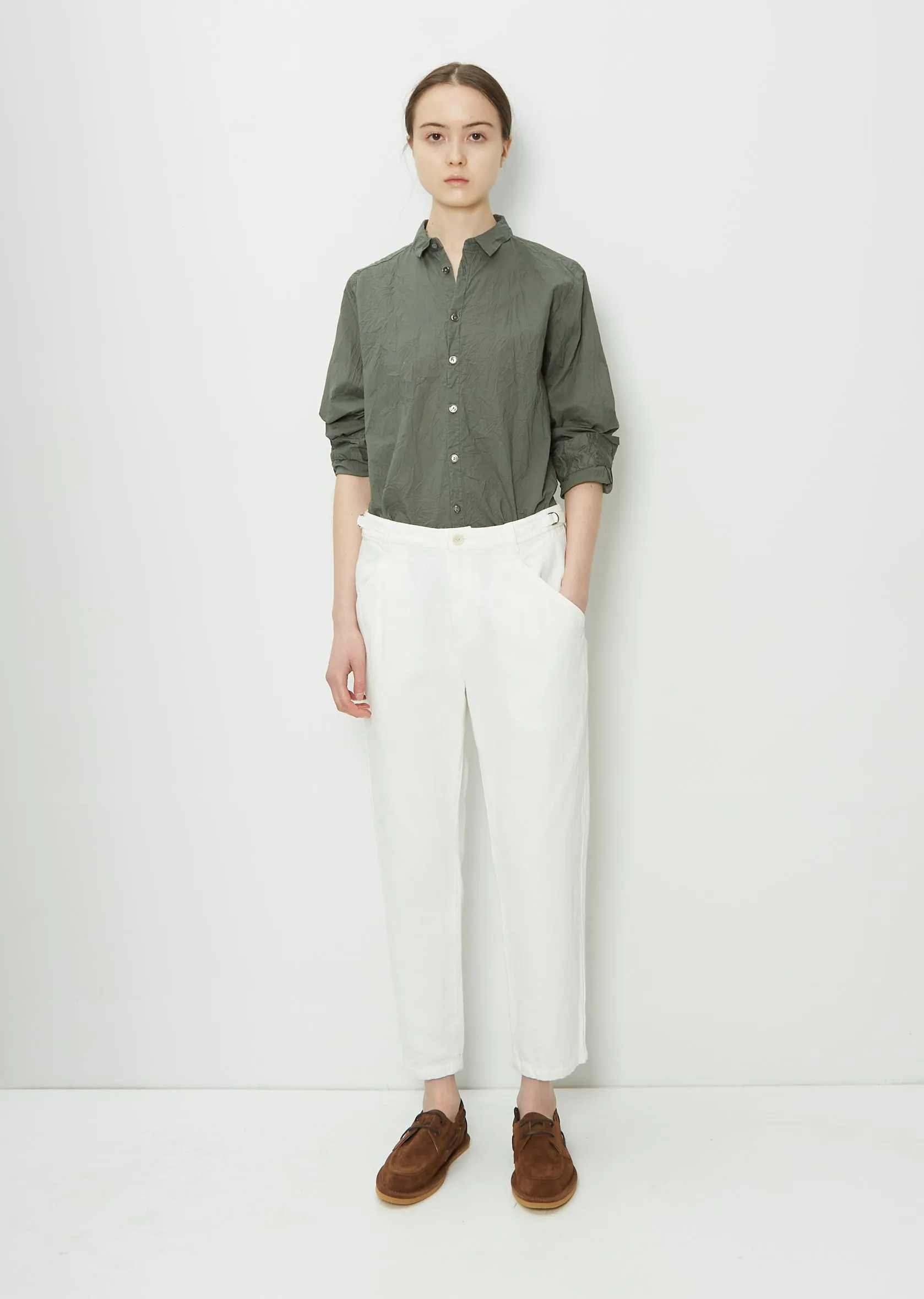 Cotton Linen Denim Pants — Ivory