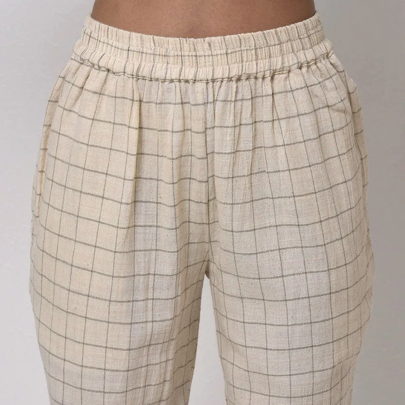 Cotton Trouser For Women | Semi High Waist | Ankle Length | Off White