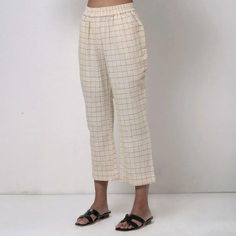 Cotton Trouser For Women | Semi High Waist | Ankle Length | Off White