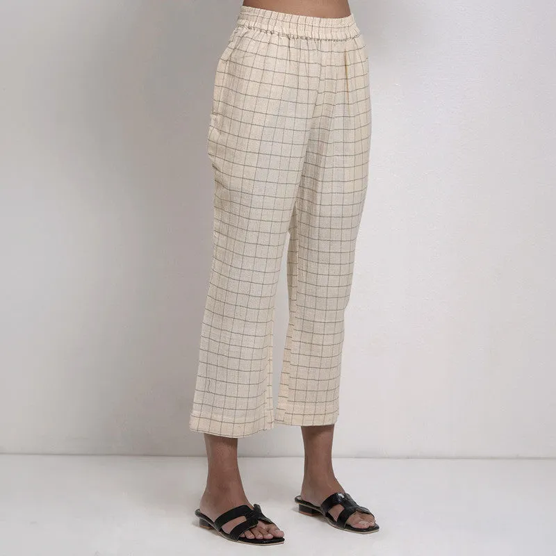 Cotton Trouser For Women | Semi High Waist | Ankle Length | Off White