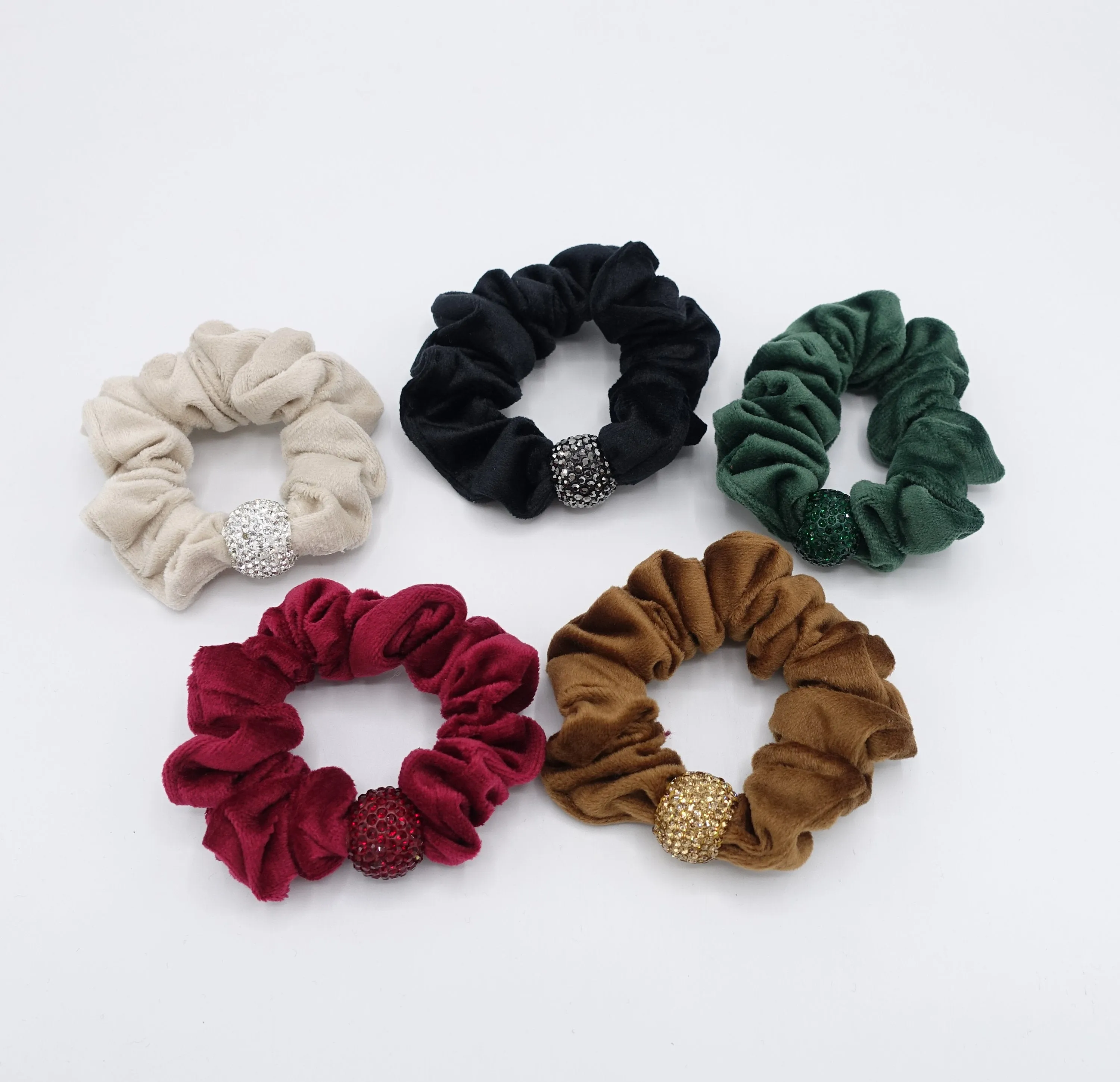 cotton velvet scrunchies, medium scrunchies, velvet rhinestone scrunchies for women