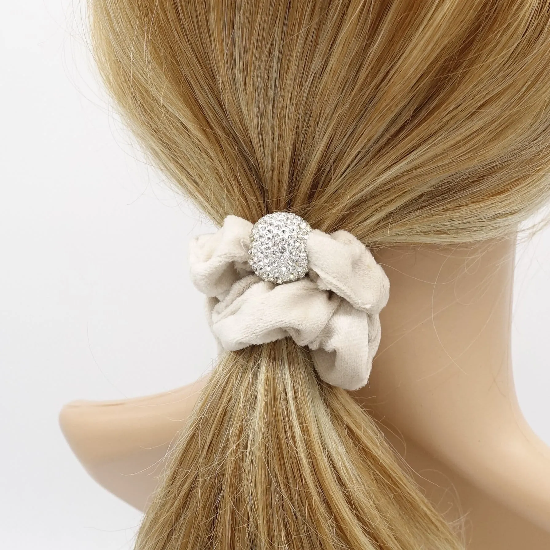 cotton velvet scrunchies, medium scrunchies, velvet rhinestone scrunchies for women