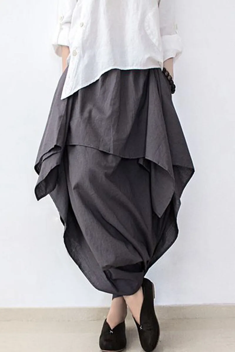 Cotton Wide Leg Pants Gray Women Trousers P4101