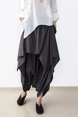 Cotton Wide Leg Pants Gray Women Trousers P4101