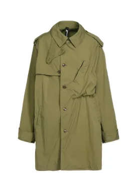 COTTON/NYLON OXFORD ZIPPER TRENCH COAT WITH FULLED WOOL GAUZE POCKETS