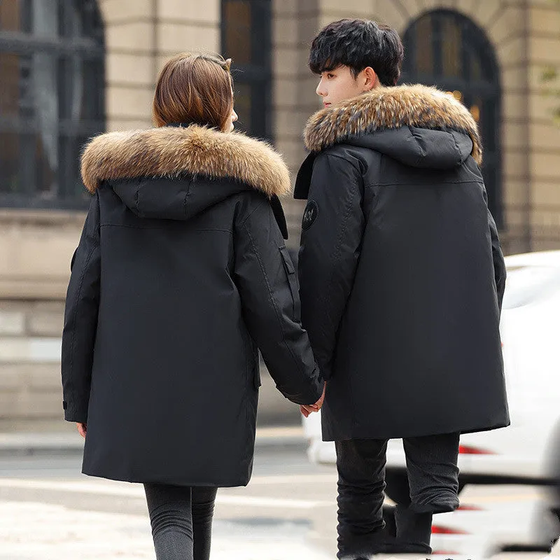 Couple Wear Down Jacket Men's And Women's Mid-length Youth Winter