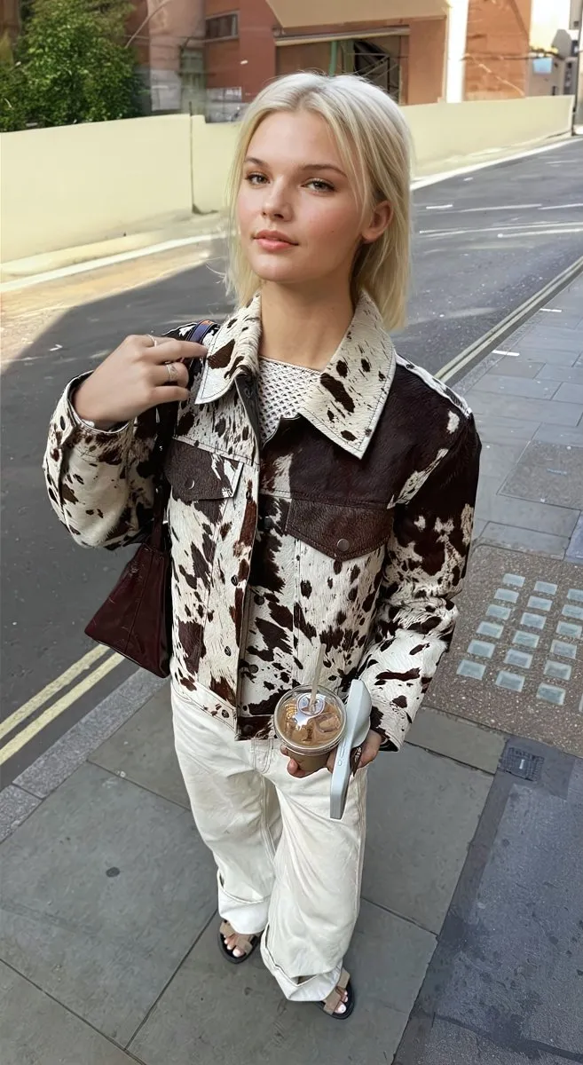 Cow Print Faux Fur Shirt-Style Jacket