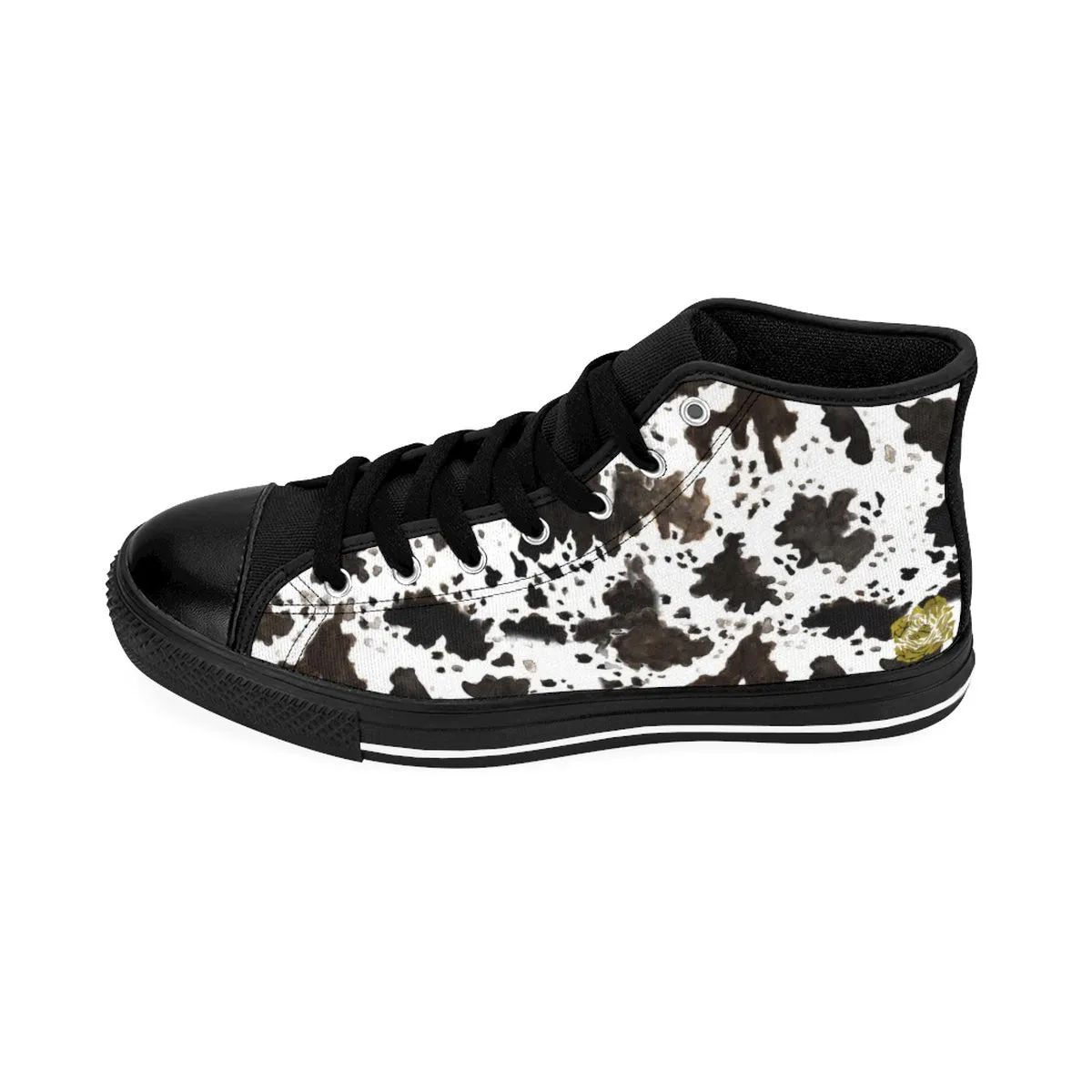 Cow Print Women's Sneakers, Brown High Performance Women's High-Top Running Shoes