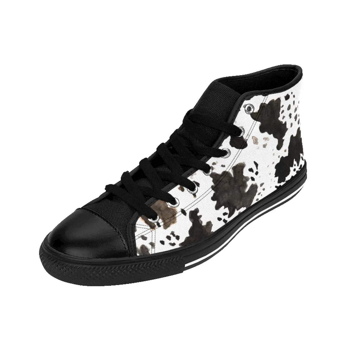 Cow Print Women's Sneakers, White Animal Print Designer 5" Calf Height Running Shoes