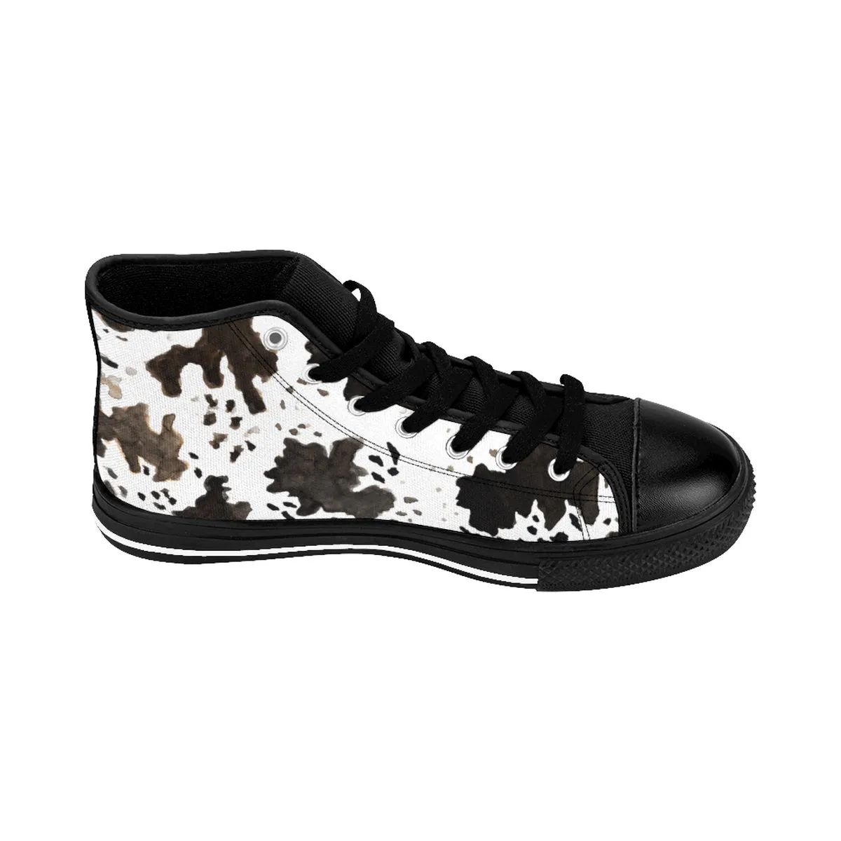 Cow Print Women's Sneakers, White Animal Print Designer 5" Calf Height Running Shoes