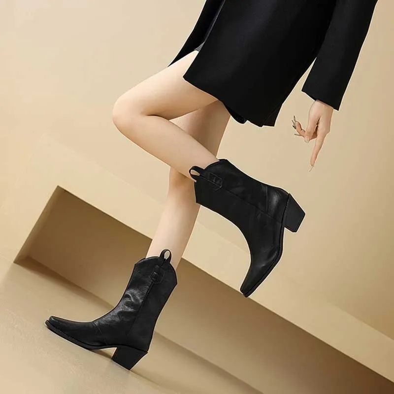 Cowboy Boots Pull on Comfortable Chunky Block Heel Boots Western Cowgirl Boots