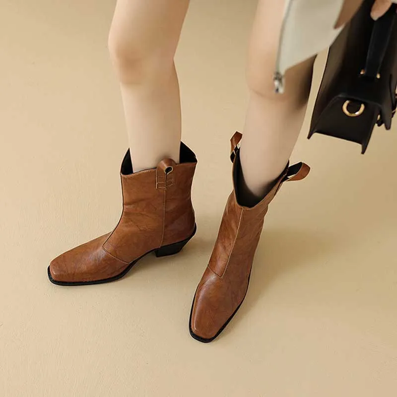 Cowboy Boots Pull on Comfortable Chunky Block Heel Boots Western Cowgirl Boots