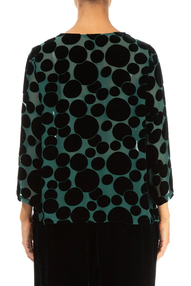 Cowl Neck Devoré Bubbles Emerald Silk Velvet Blouse