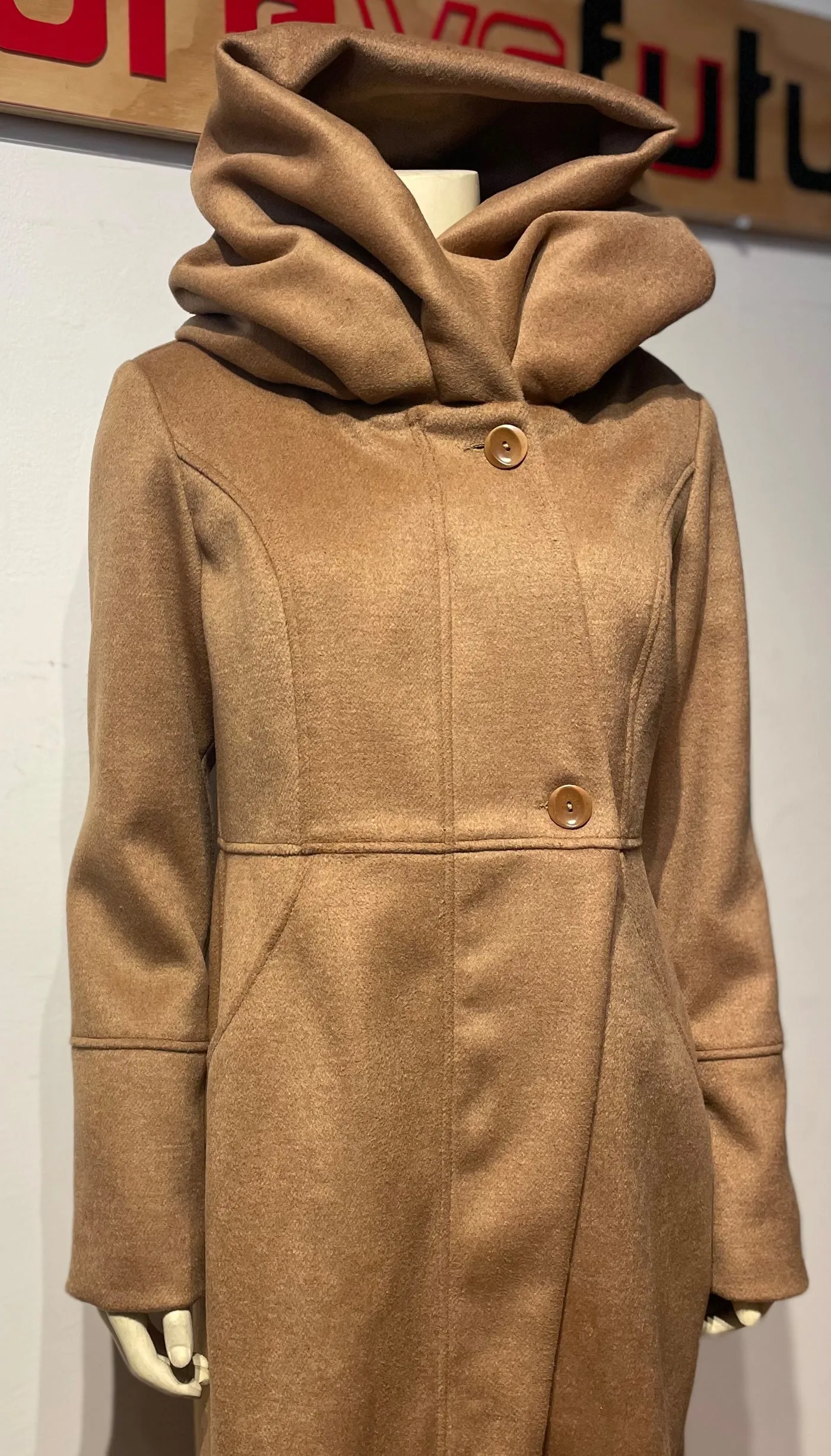 Cowl/Hood Zip Coat / Camel