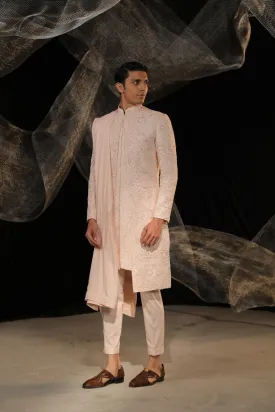 Crape Layerd Sherwani With Ai Designed Bead And Resham Work