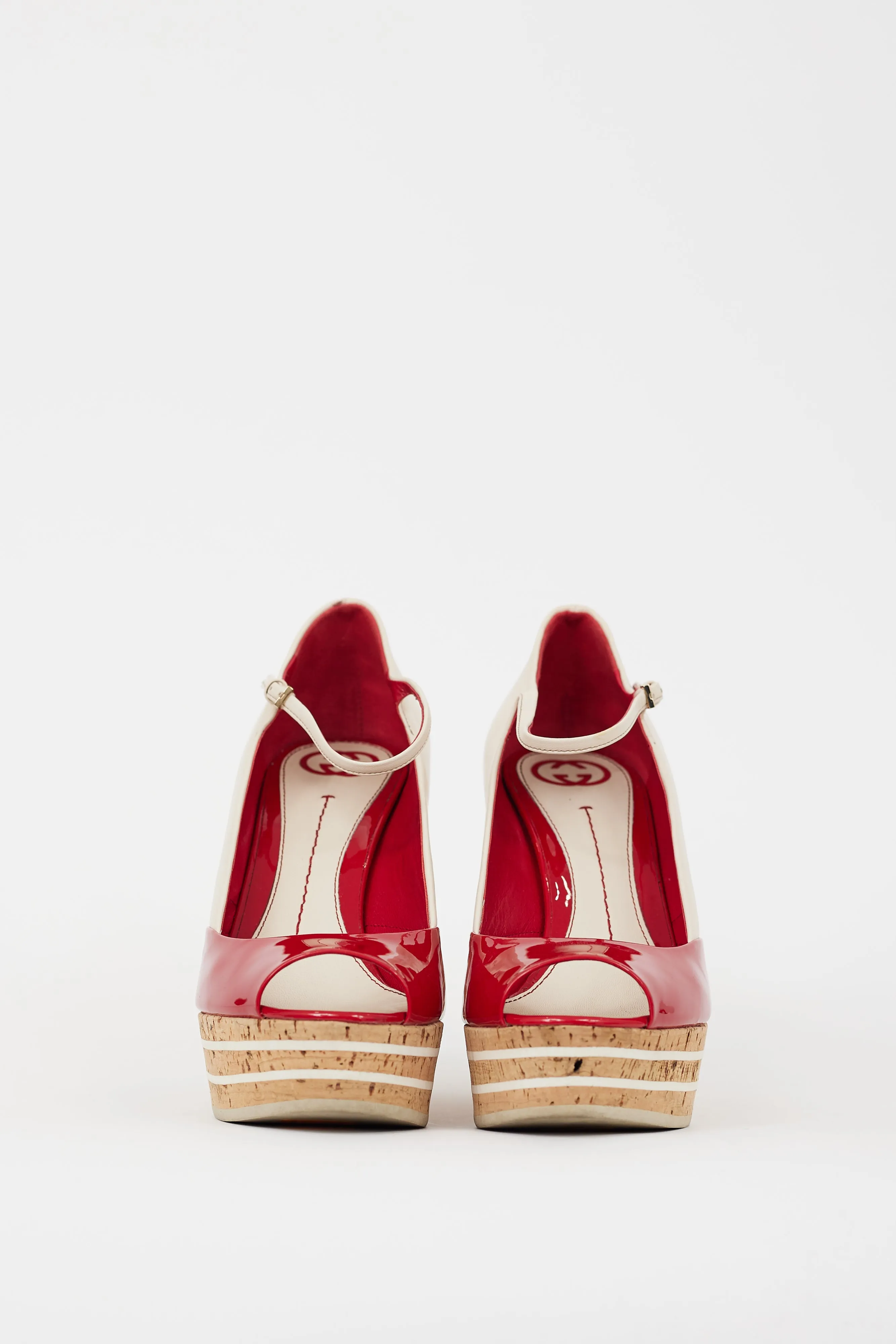 Cream & Red Leather Wedge Heel