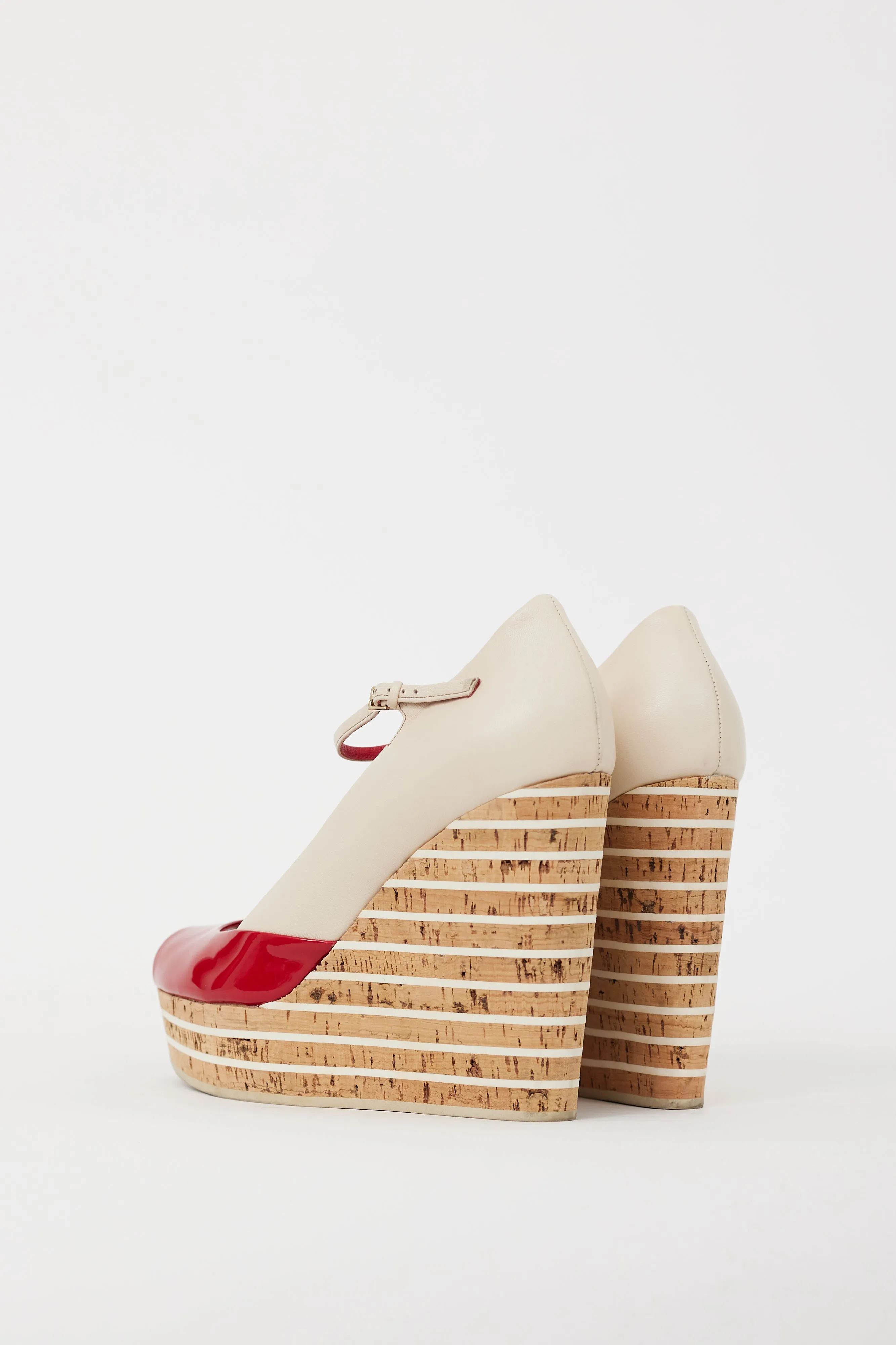 Cream & Red Leather Wedge Heel