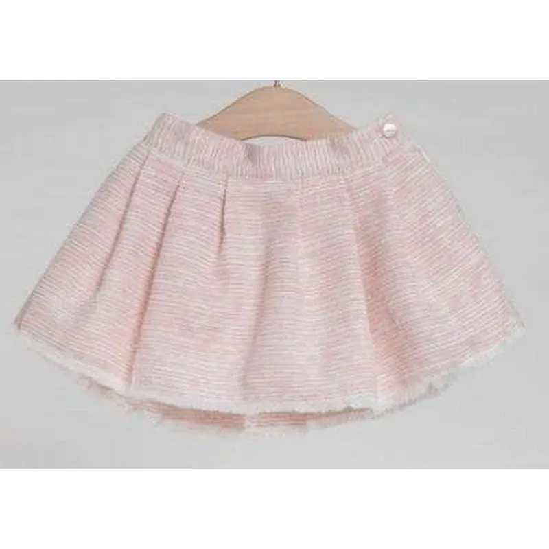 Cream Ruffle Blouse with Pink Textured Skirt