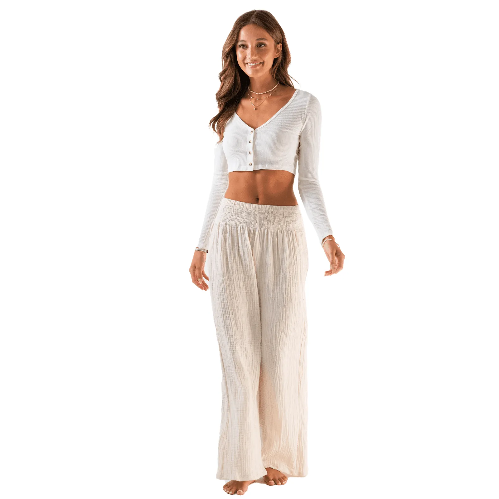 Cream Wide Leg Cotton Pants