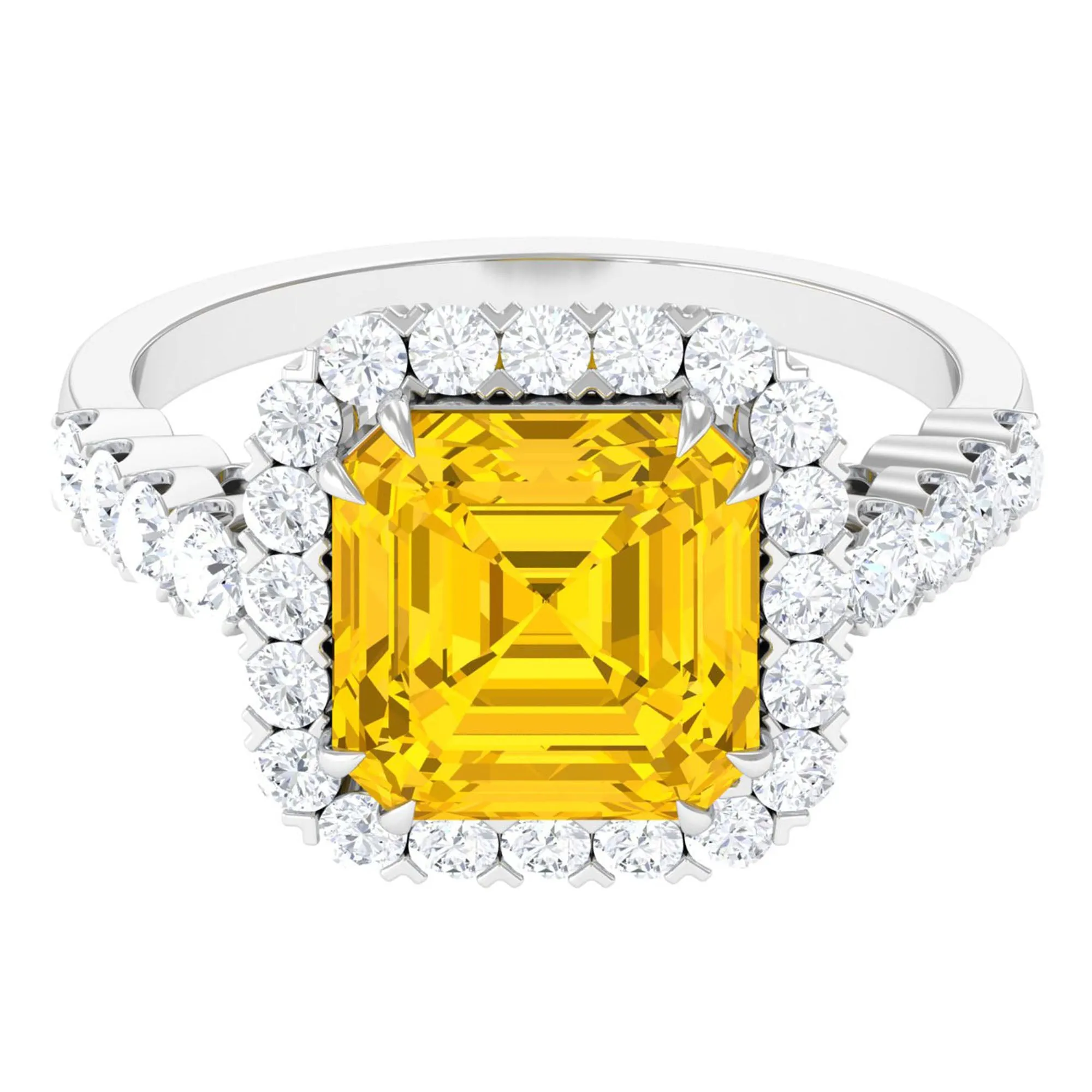 Created Yellow Sapphire and Moissanite Halo Engagement Ring