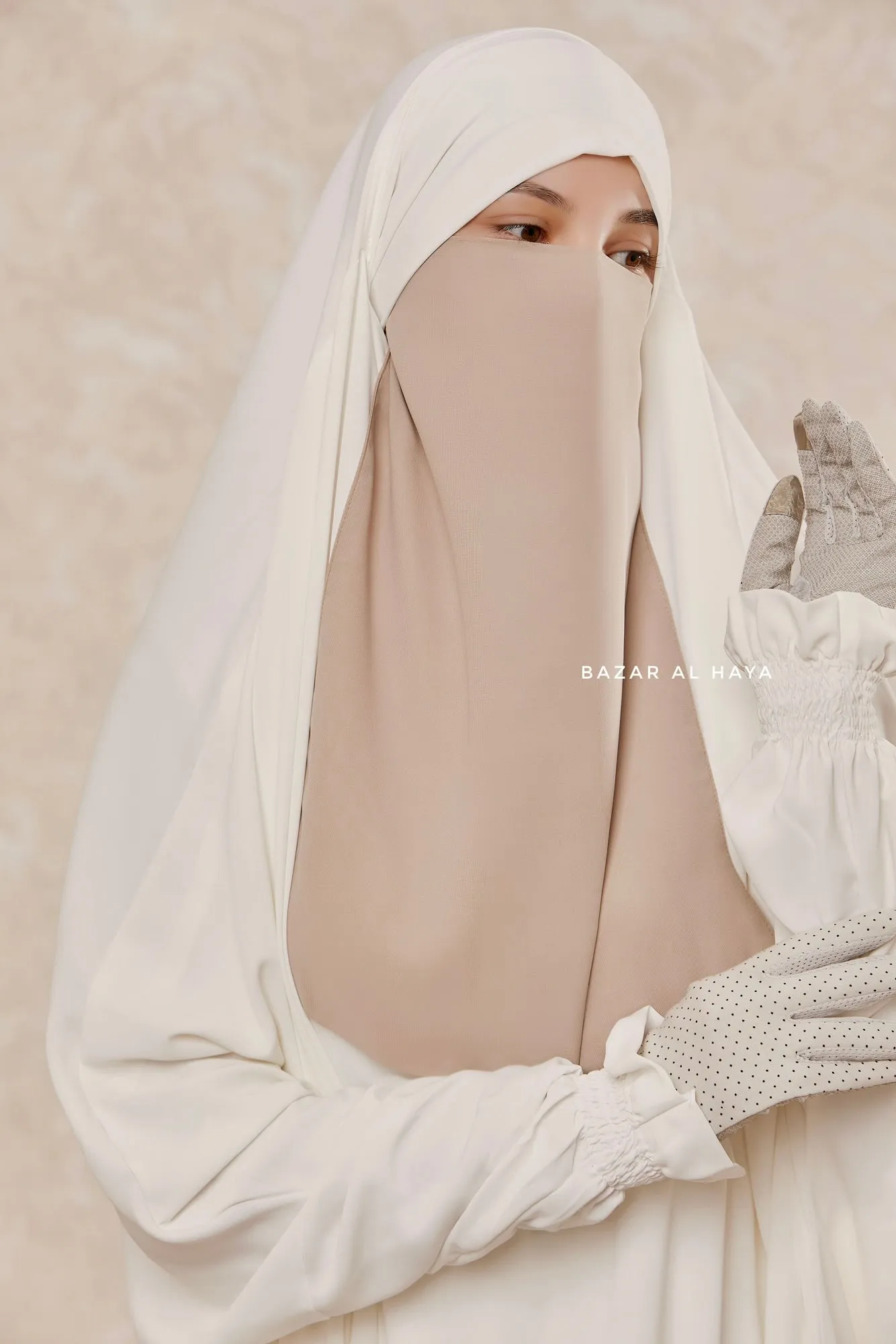 Creme Beige Single Half Niqab - Super Breathable Veil