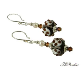 Creme Brulee Pearl Lampwork Beaded Earrings