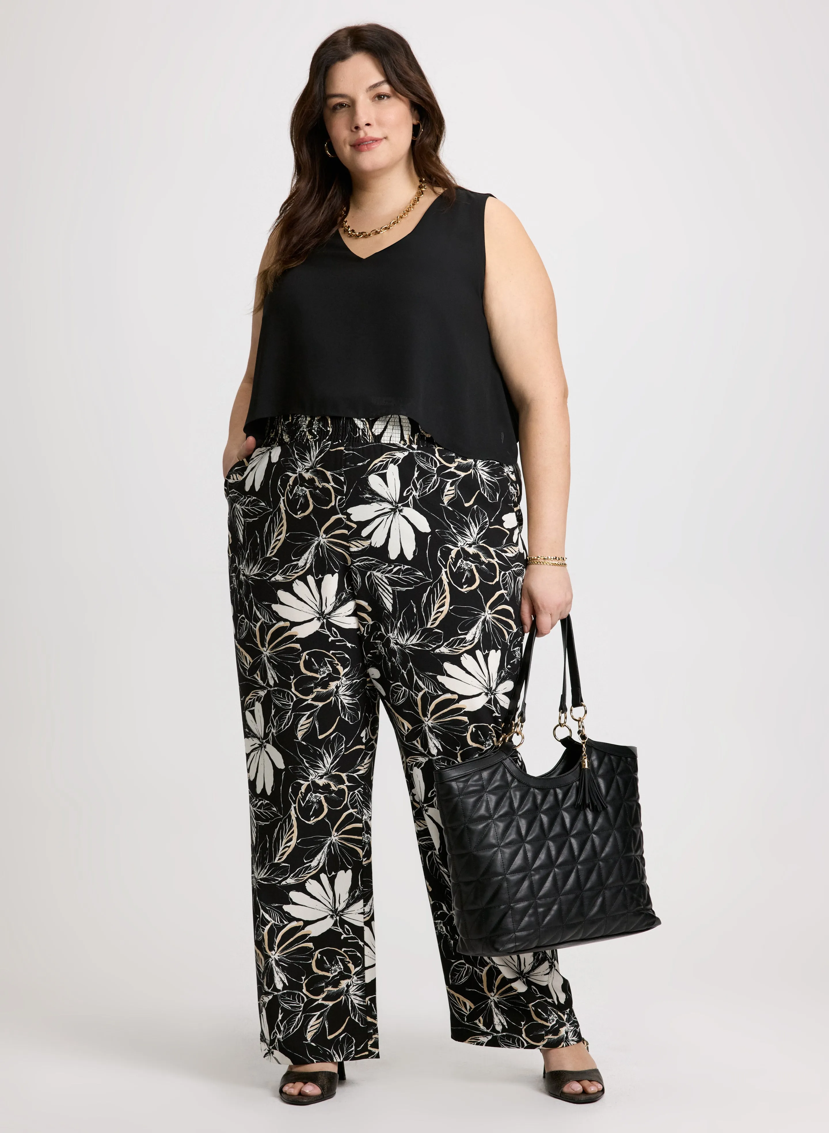 Crepe Floral Wide Leg Pants