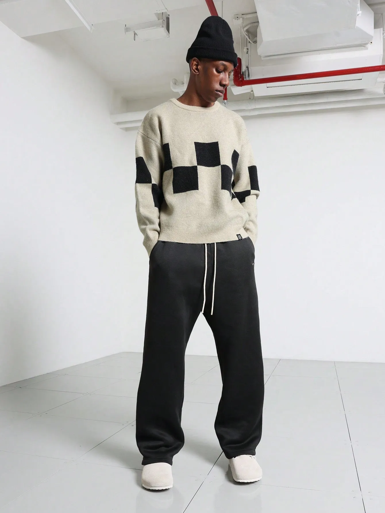 Crew Neck Checkboard Sweater