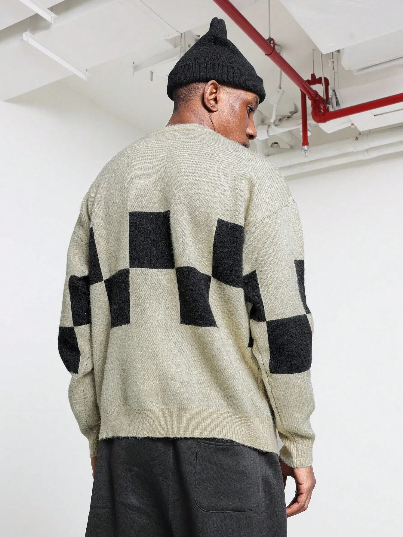 Crew Neck Checkboard Sweater