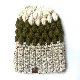 Crochet Puff Stitch Slouch Hat | Oatmeal   Green   Off White