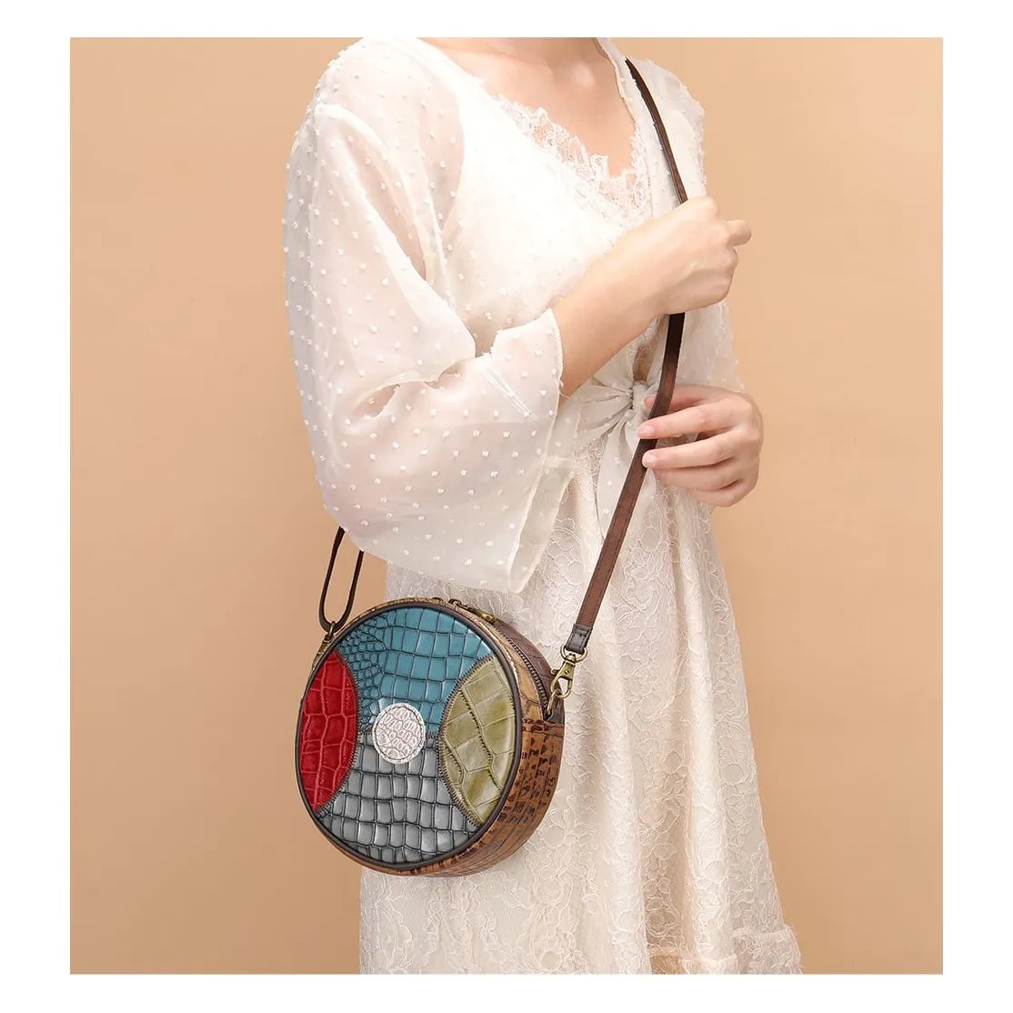 CrocLuxe Chic Leather Round Flap Mini Crossbody