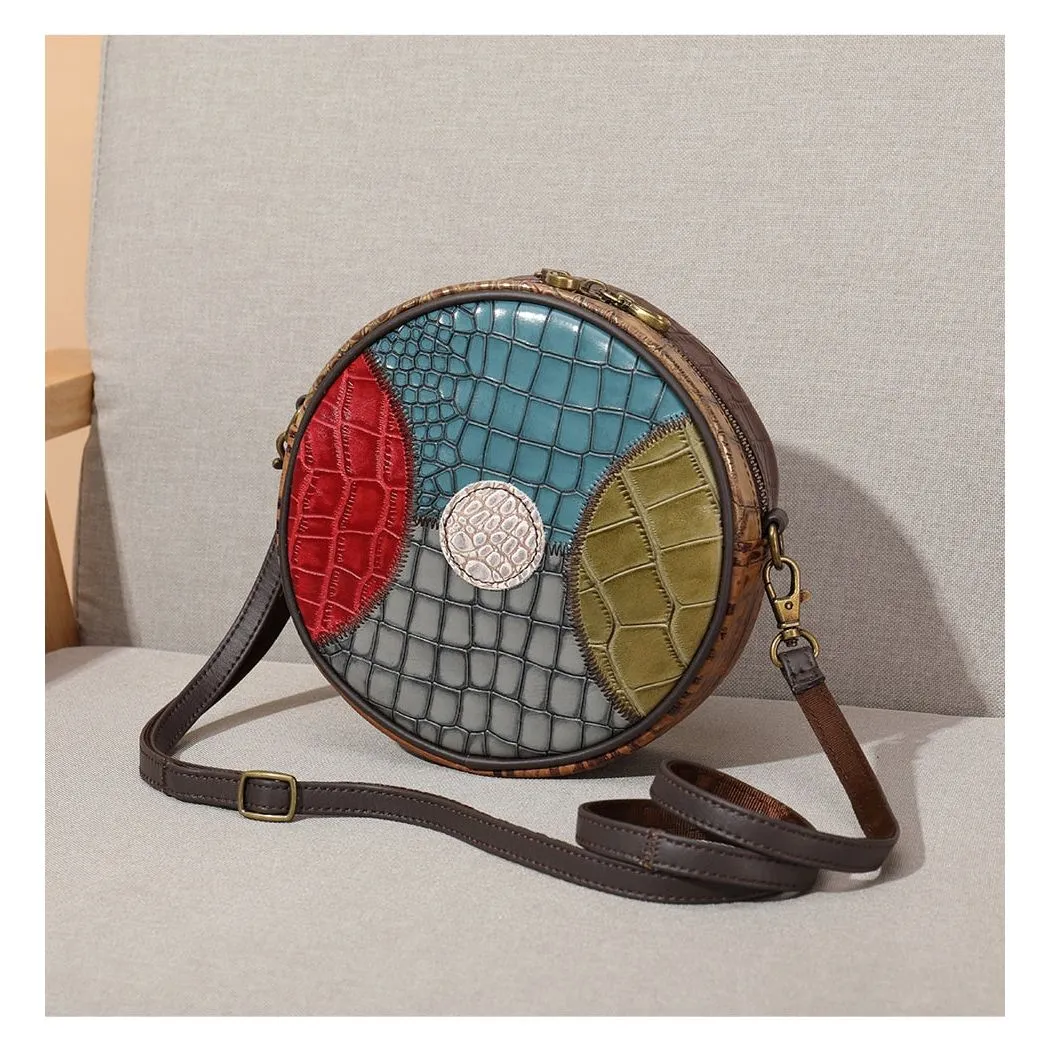 CrocLuxe Chic Leather Round Flap Mini Crossbody