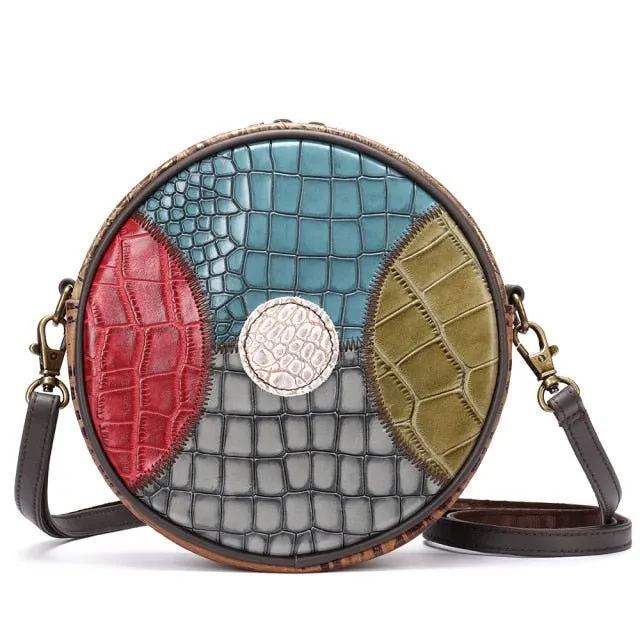 CrocLuxe Chic Leather Round Flap Mini Crossbody