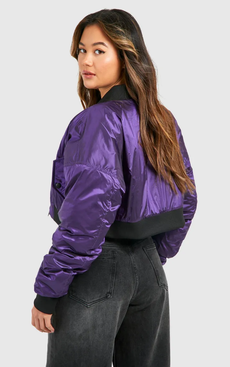 CROPPED METALLIC BOMBER JACKET