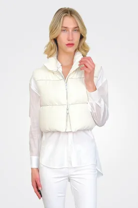 Cropped Puffer Vest - Off White