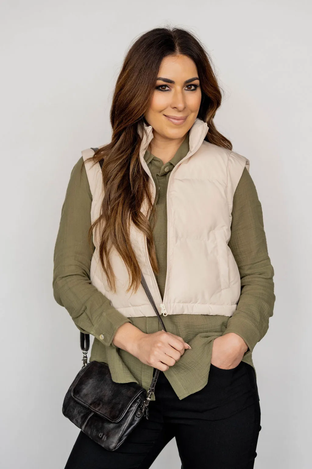 Cropped Stitched Puffer Vest