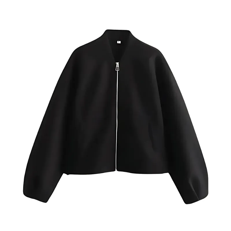 Cropped Zip-Up Casual Jacket for Women