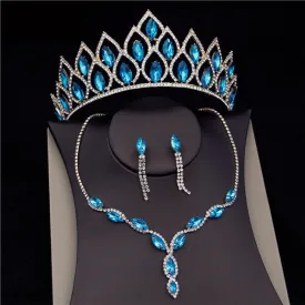 Crystal Bridal Jewelry Sets Fashion Tiara Crown Necklaces Earring Set