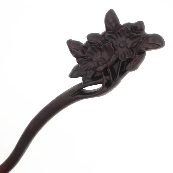 CrystalMood Carved Ebony Wood Flat-Back Hibiscus Hair Stick