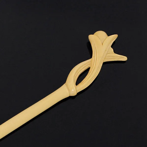 CrystalMood Handmade Carved Wood Hair Stick Morning Glory