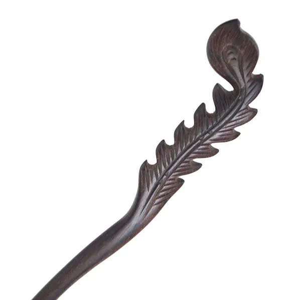 CrystalMood Handmade Carved Wood Hair Stick Plume