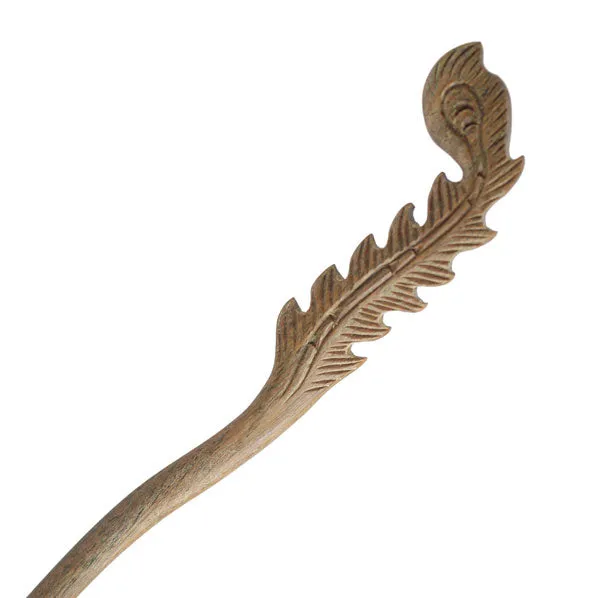 CrystalMood Handmade Carved Wood Hair Stick Plume