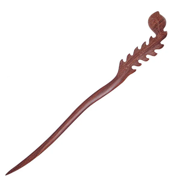 CrystalMood Handmade Carved Wood Hair Stick Plume