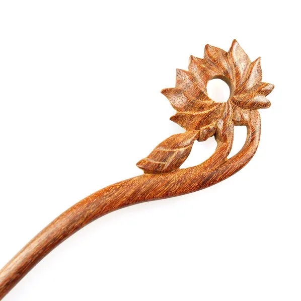 CrystalMood Handmade Carved Wood Hair Stick Water Lily