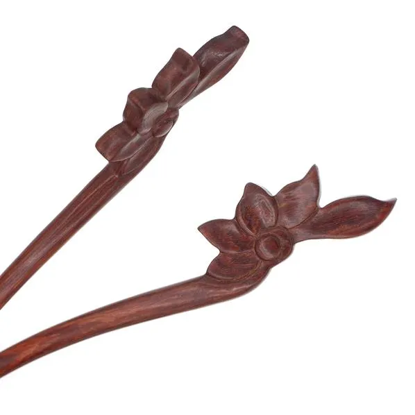 CrystalMood Handmade Carved Wood Simple Floral Hair Stick