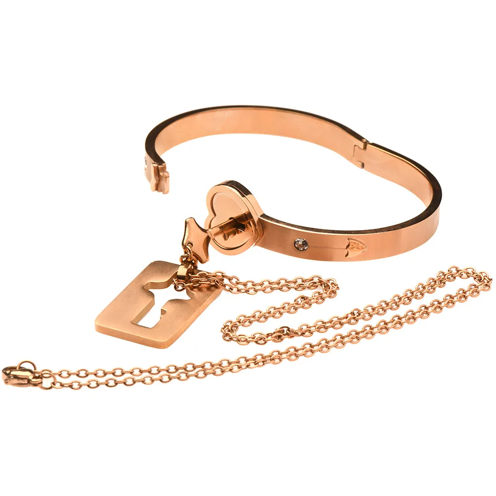 Cuffed Locking Bracelet & Key Necklace in Rose Gold